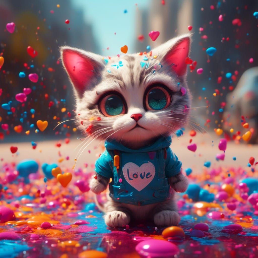 Cute Cat in T-Shirt: Graffiti Art Style