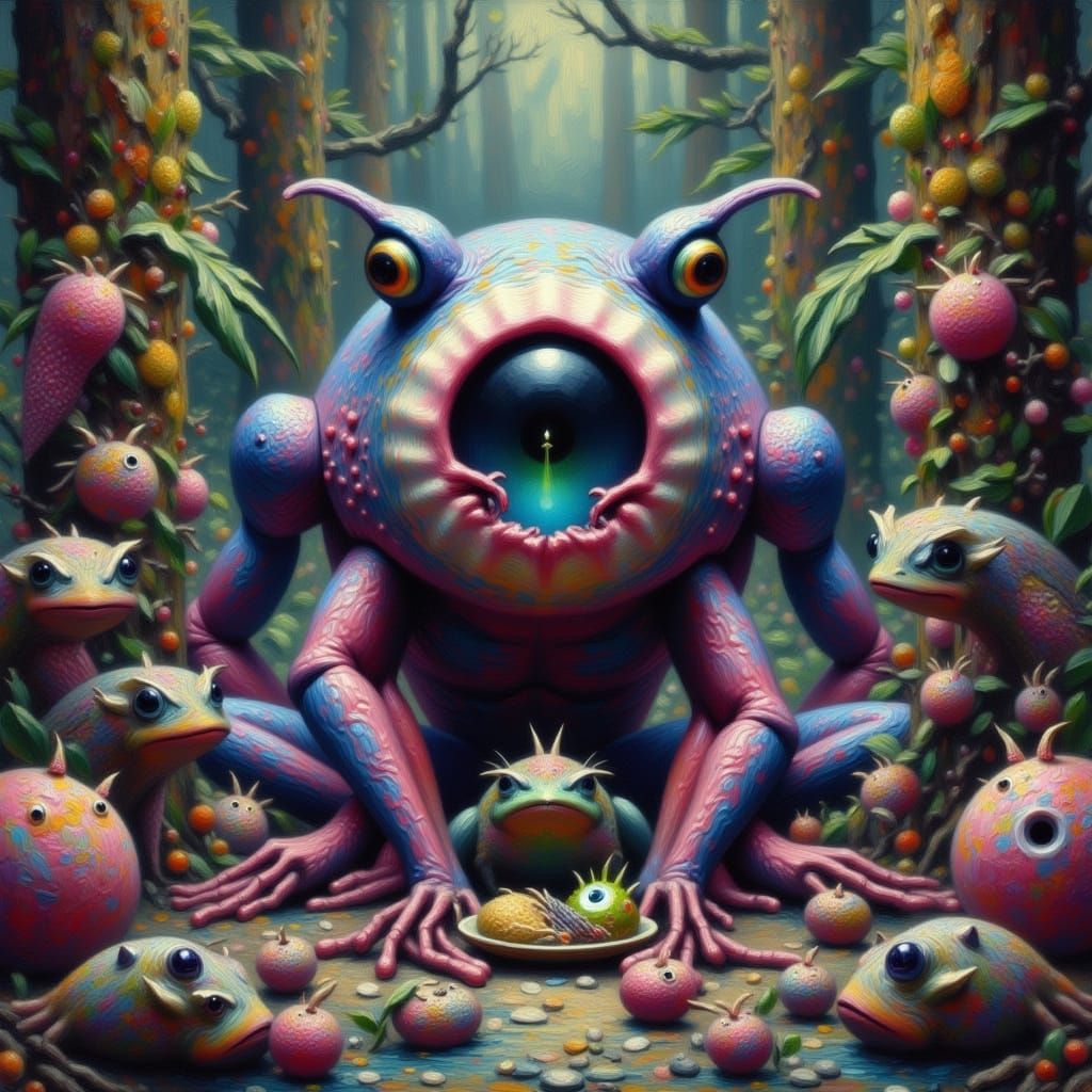 Newt Cult Worships Eyeball Creature in Masterpiece Setting