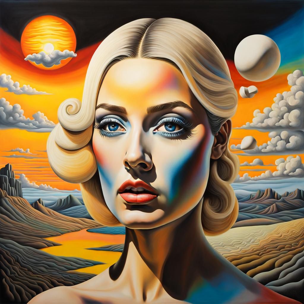 Surreal Blonde Woman in Marshmallow Eye, Dali Style