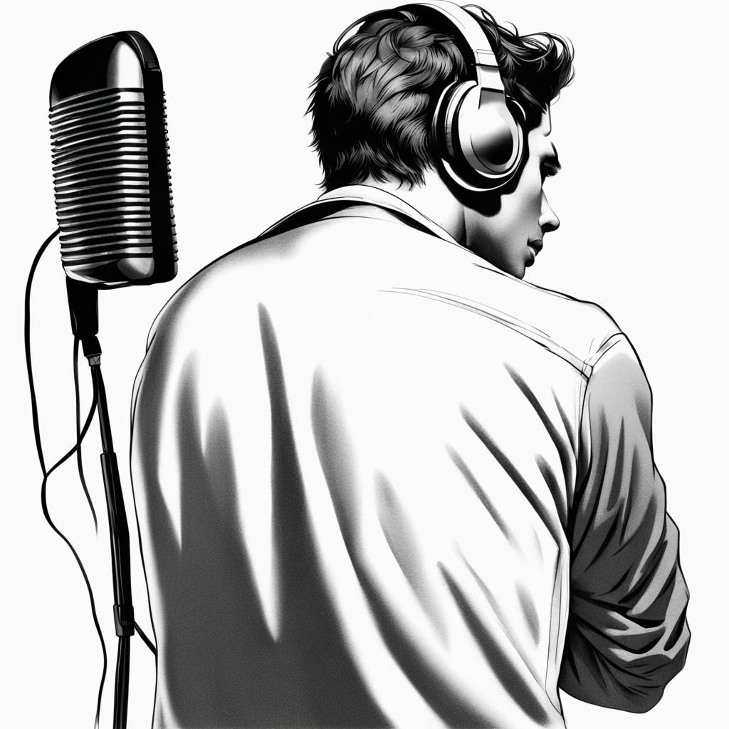Radio Jockey Back Pose Drawing on Microphone