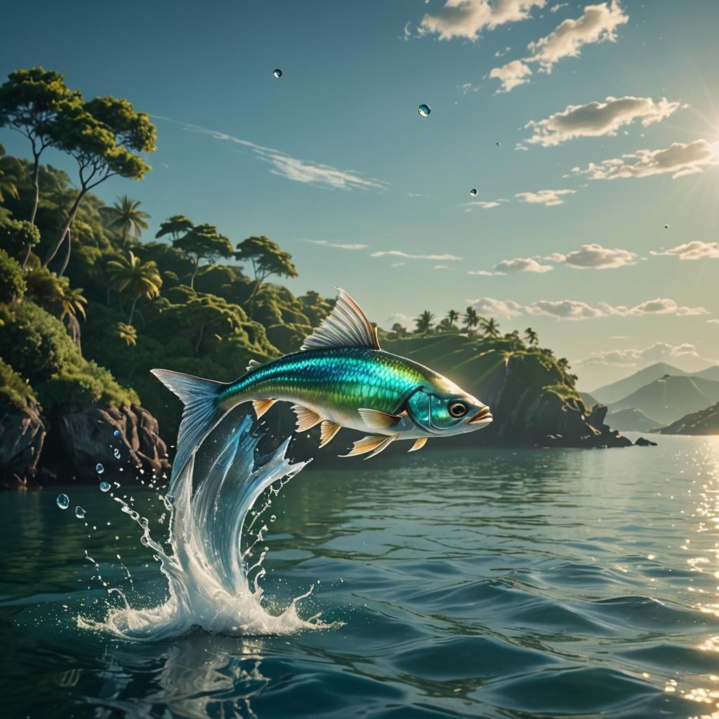 Flying Fish Leaps from Blue-Green Ocean