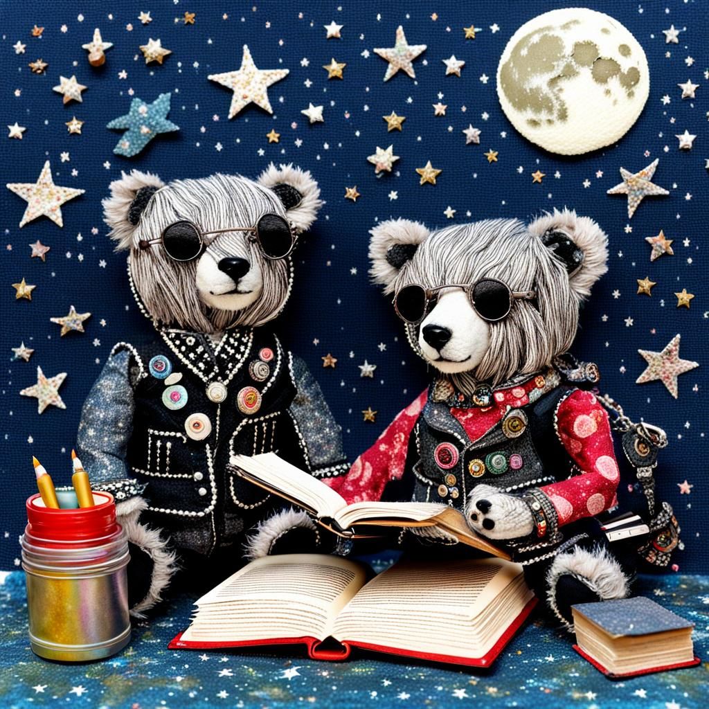 Full Moon Library in Glimmer Punk Textile Art