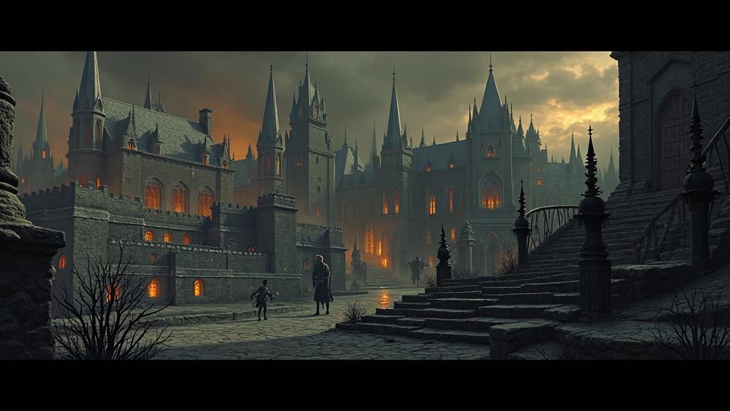 Eerie Gothic Cityscape in Haunting Mist