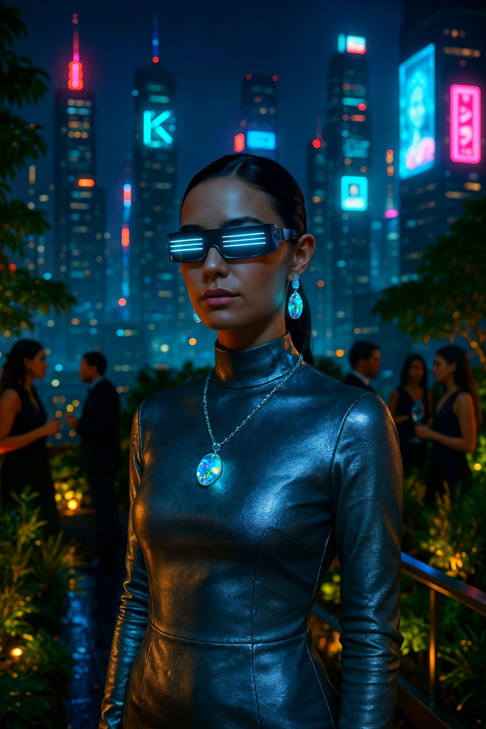 Cyberpunk Garden Party in Futuristic Cityscape