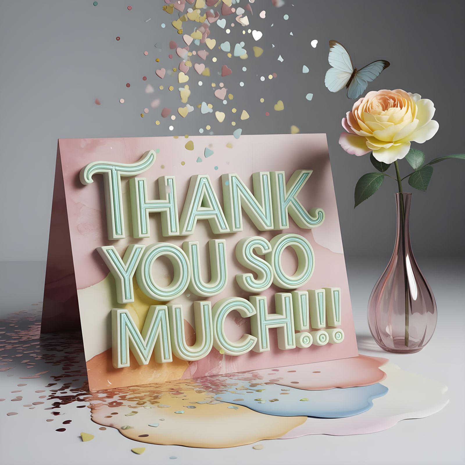 Elegant 3D Rendered Thank You Card with Rose