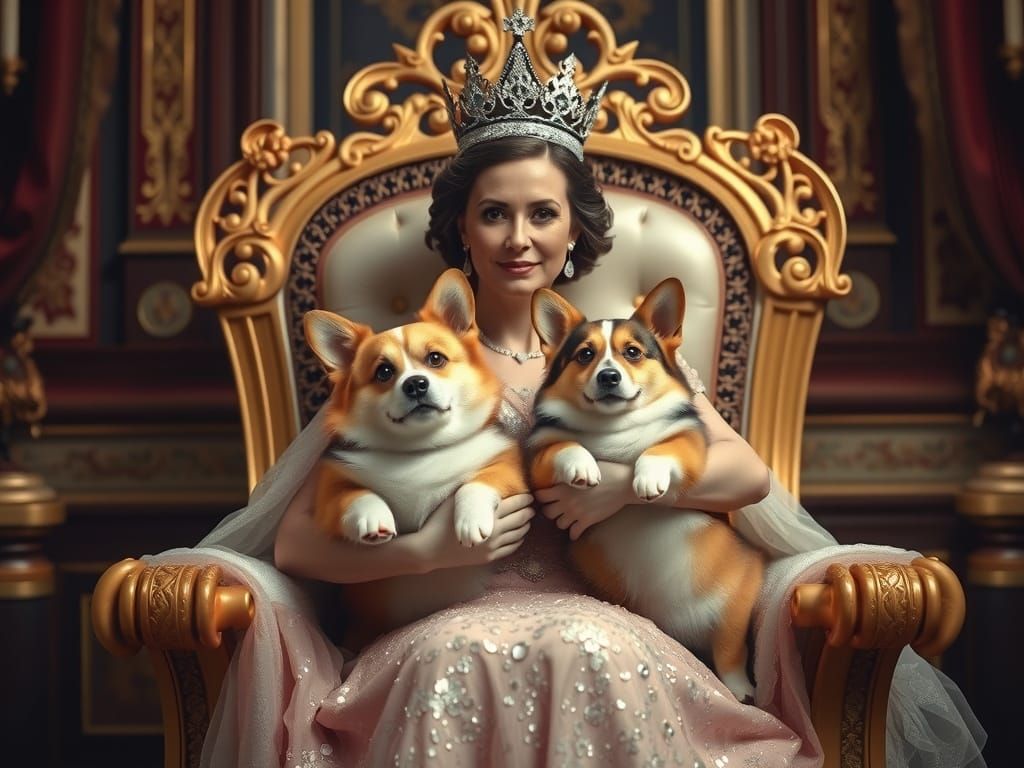 Majestic Queen Reigns Supreme with Cherished Corgis