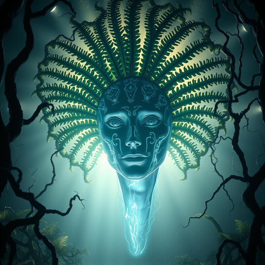 Glowing Face Emerges from Biomechanical Fern