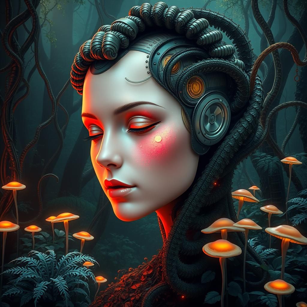 AI Fusion with Biomechanical Forest Fern