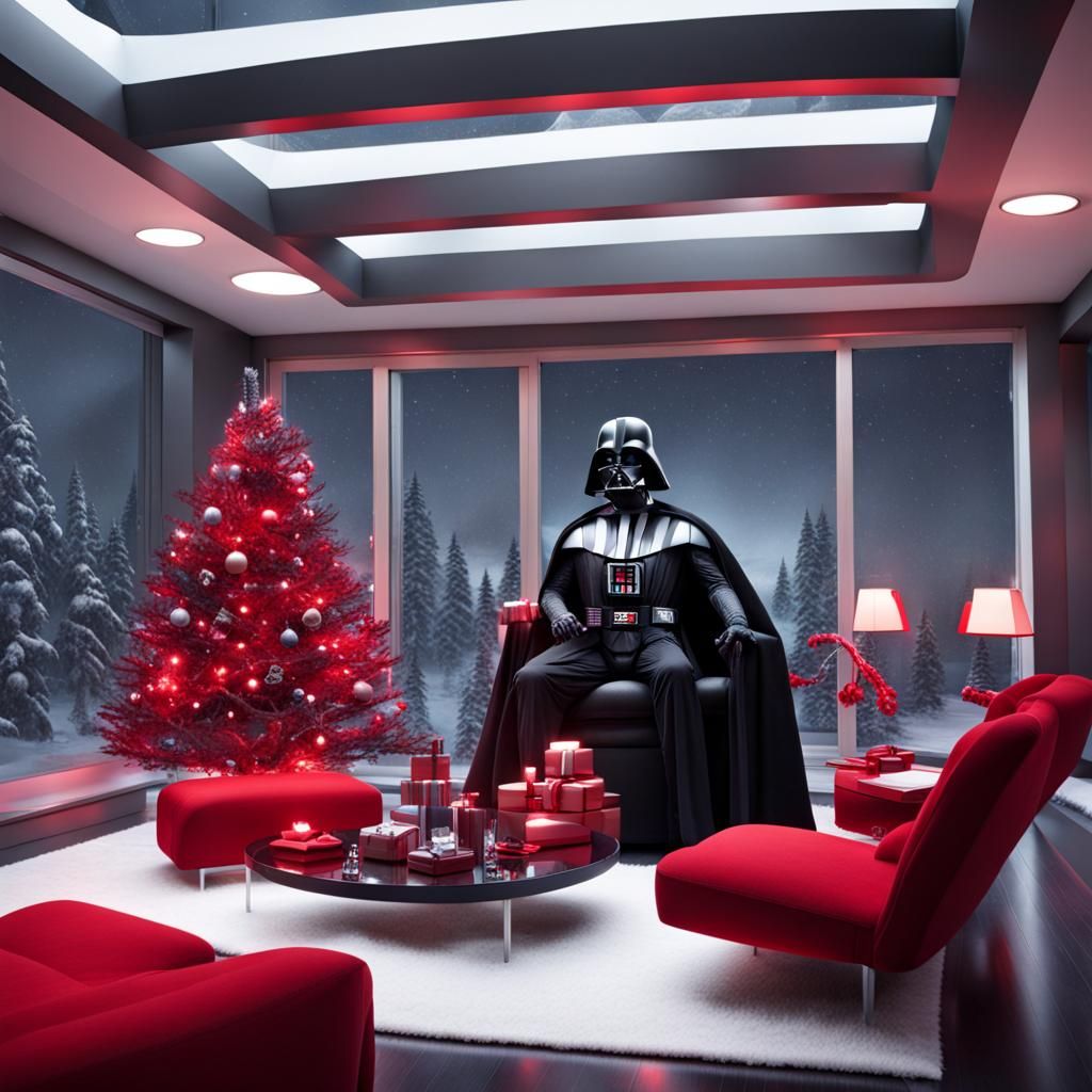 Darth Vader Christmas Tree in Futuristic Room