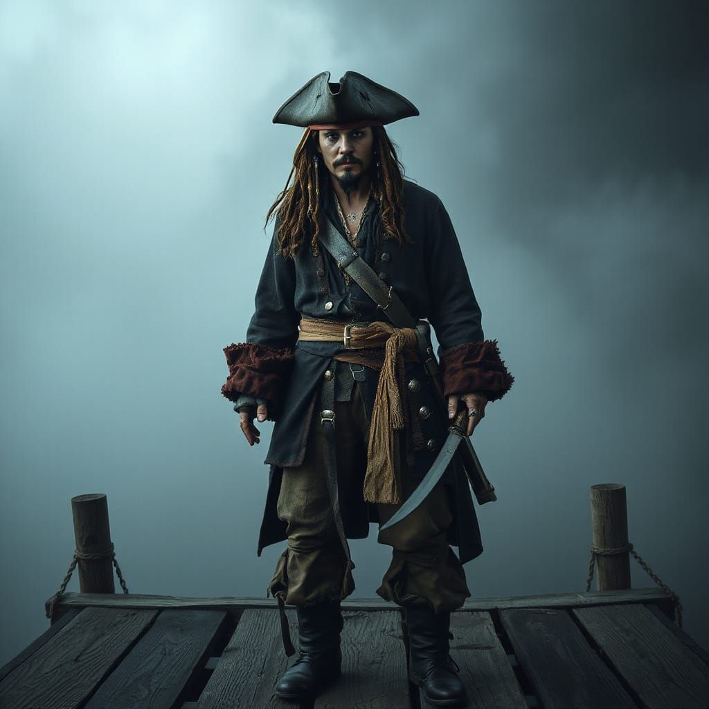 Captain Jack Sparrow on a Dock in Painterly Style