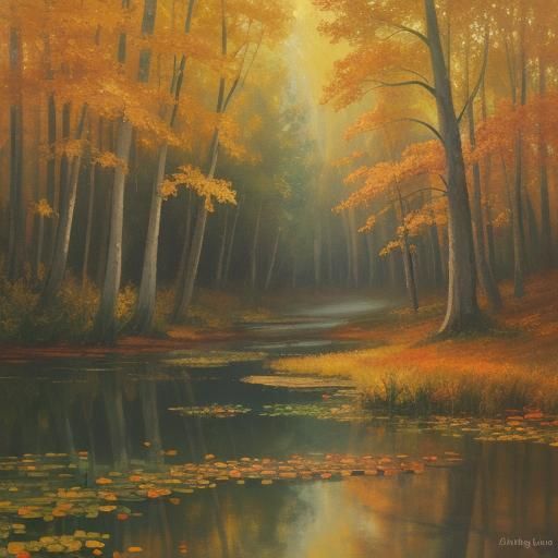 Cozy Cabin in Autumn Forest, Impressionist Painting