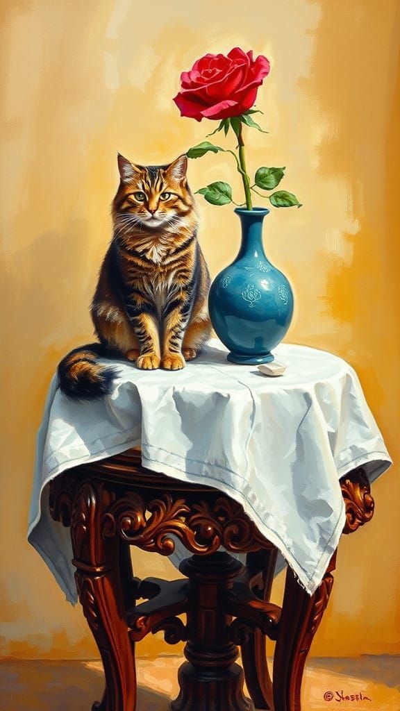 Impressionist Cat Amidst Gentle Blooms