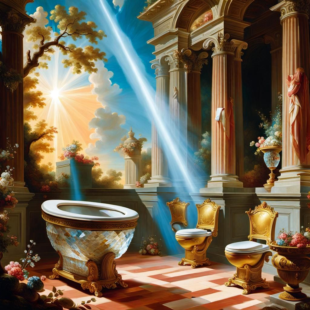 Heavenly Palace Toilet as Rococo Painting