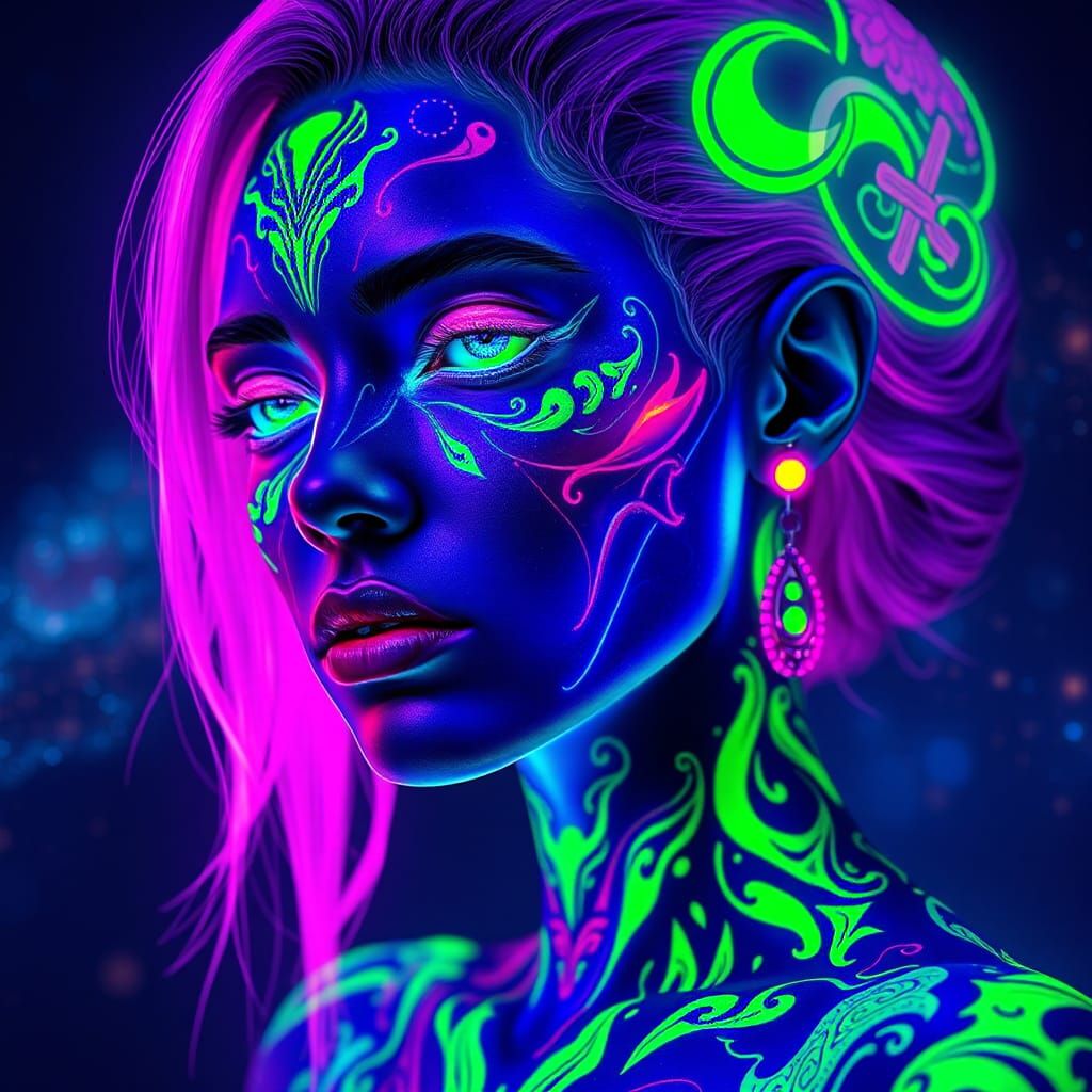 Glowing Extraterrestrial Woman with Neon Makeup