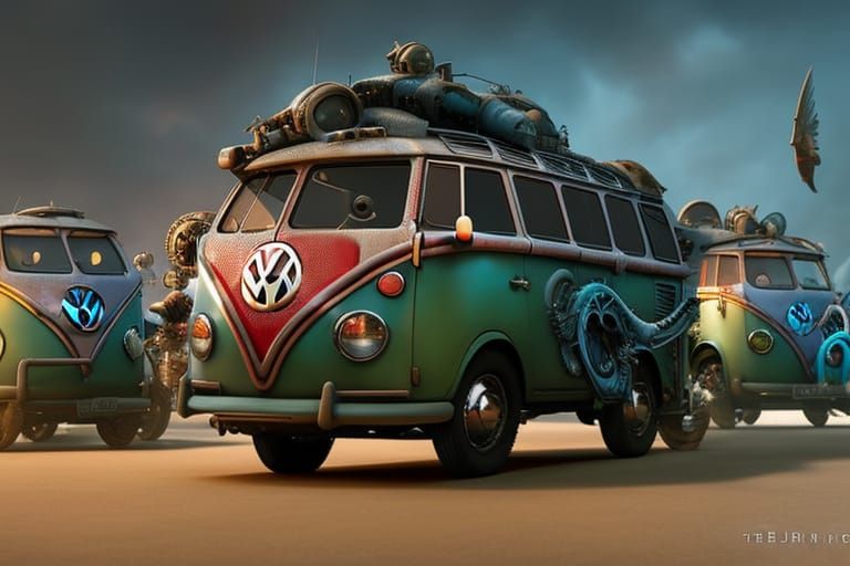 Winged VW Bus Soars in Surreal Digital Art