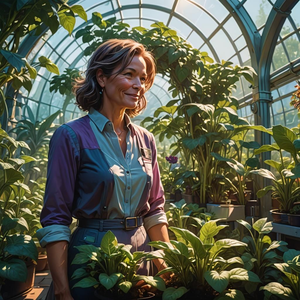 Space Colony Farmer in Biodome, Sci-Fi Concept Art