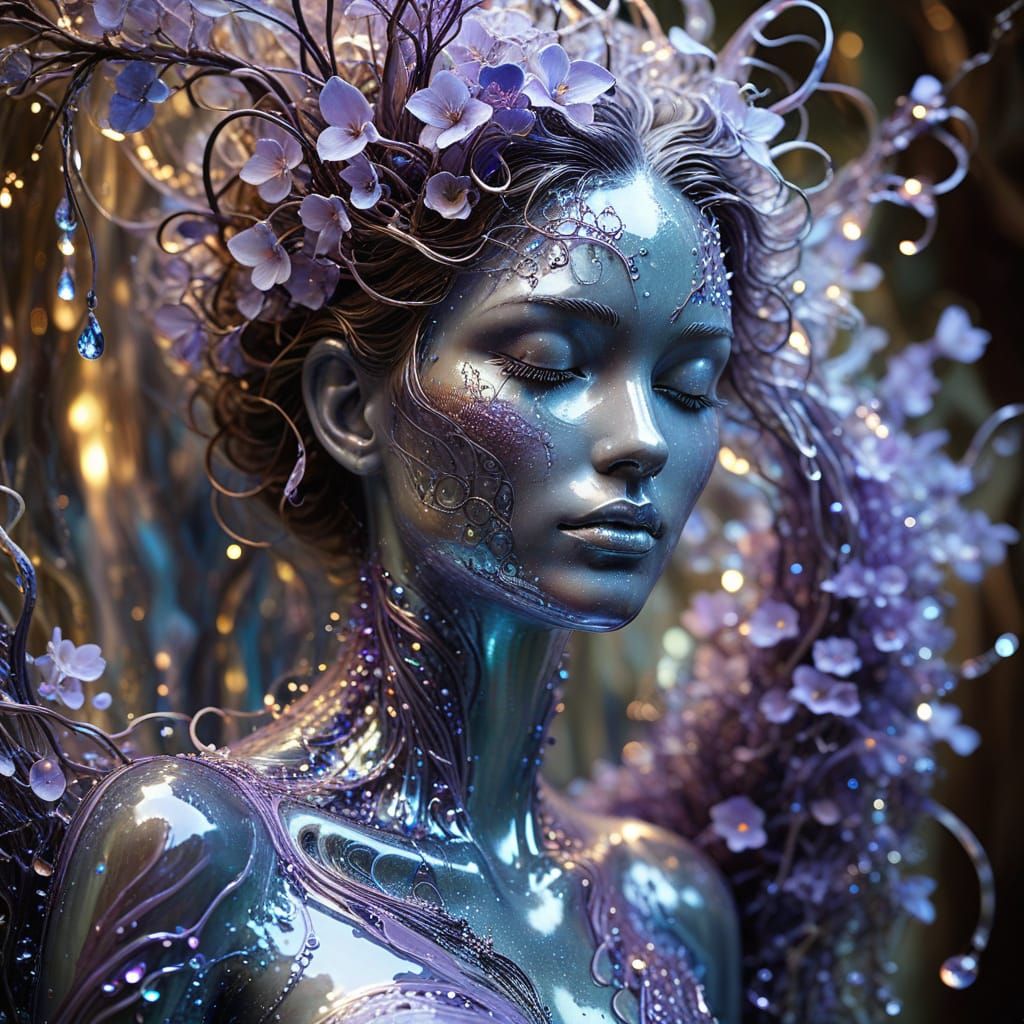 Ethereal Dryad Emerge from Glass Filaments in Woodland Setti...