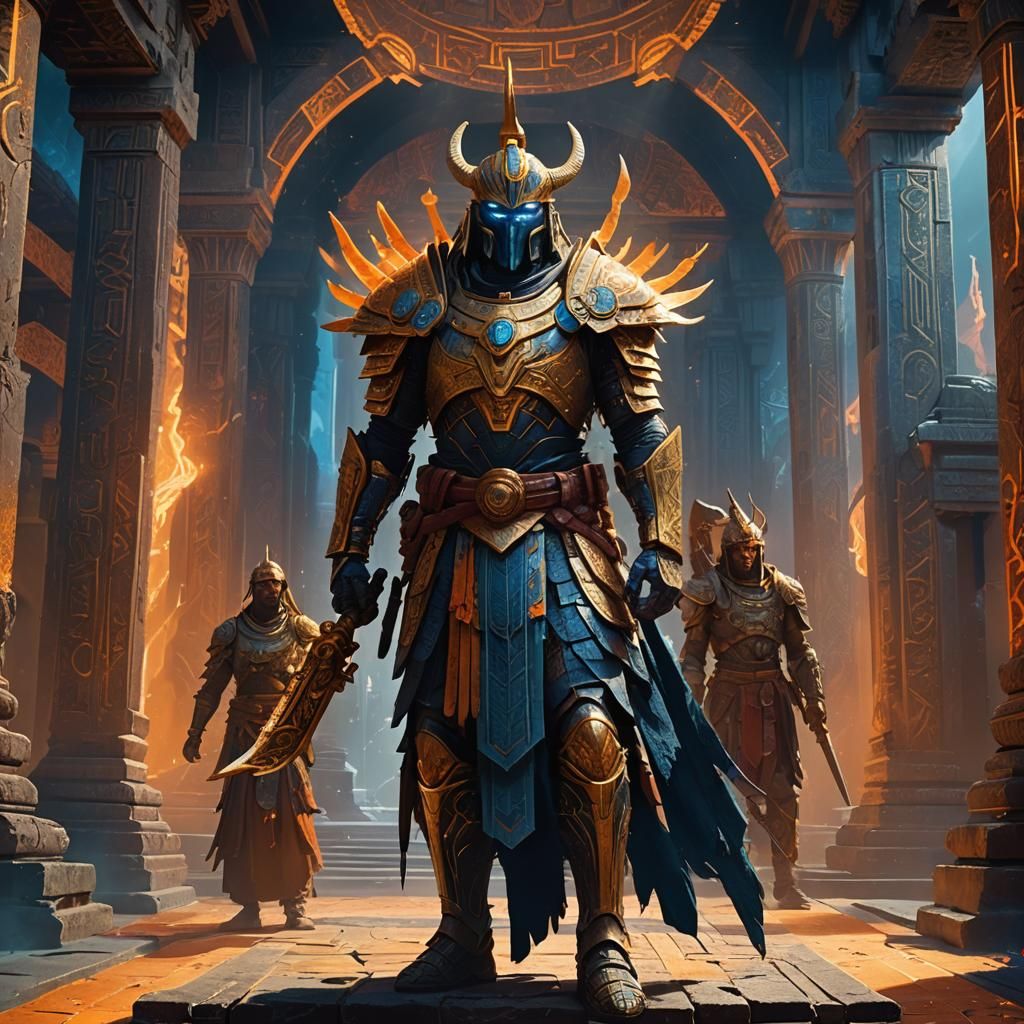 Ancient Warrior in Spacial Temple as Concept Art