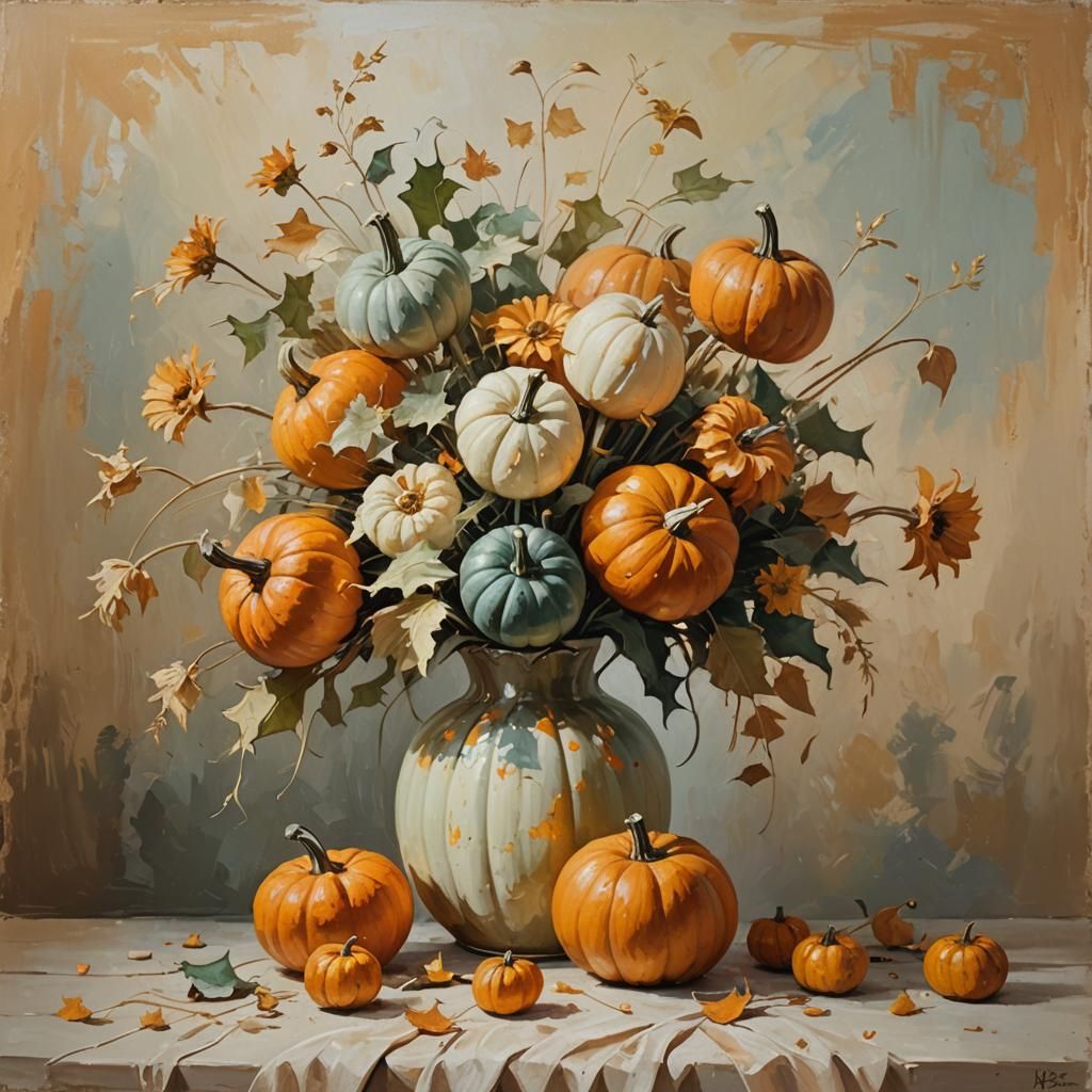 Impressionist Pumpkin Bouquet Still Life