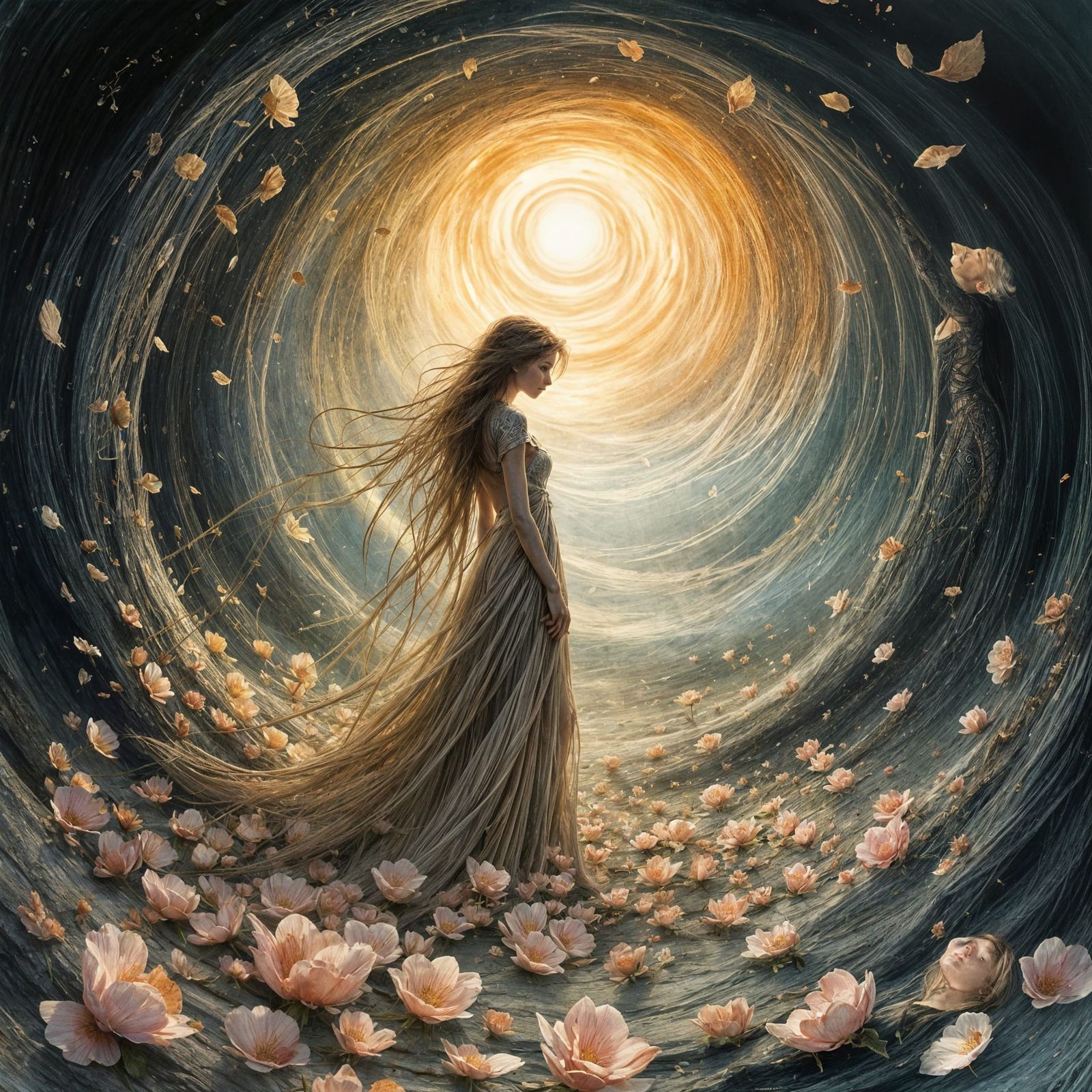 Female Wizard in Magical Vortex, Luis Royo Style