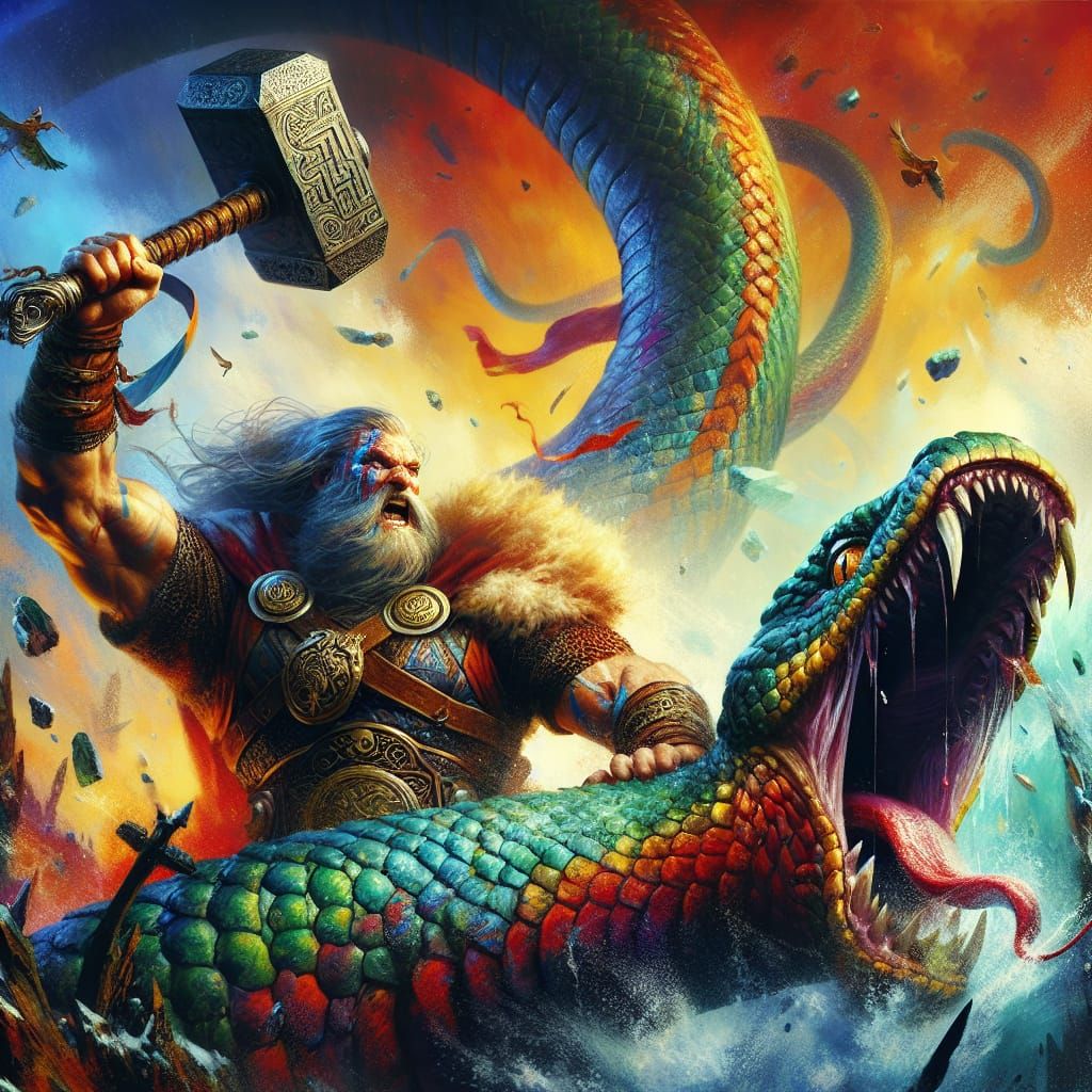 Thor slays the midgard serpent
