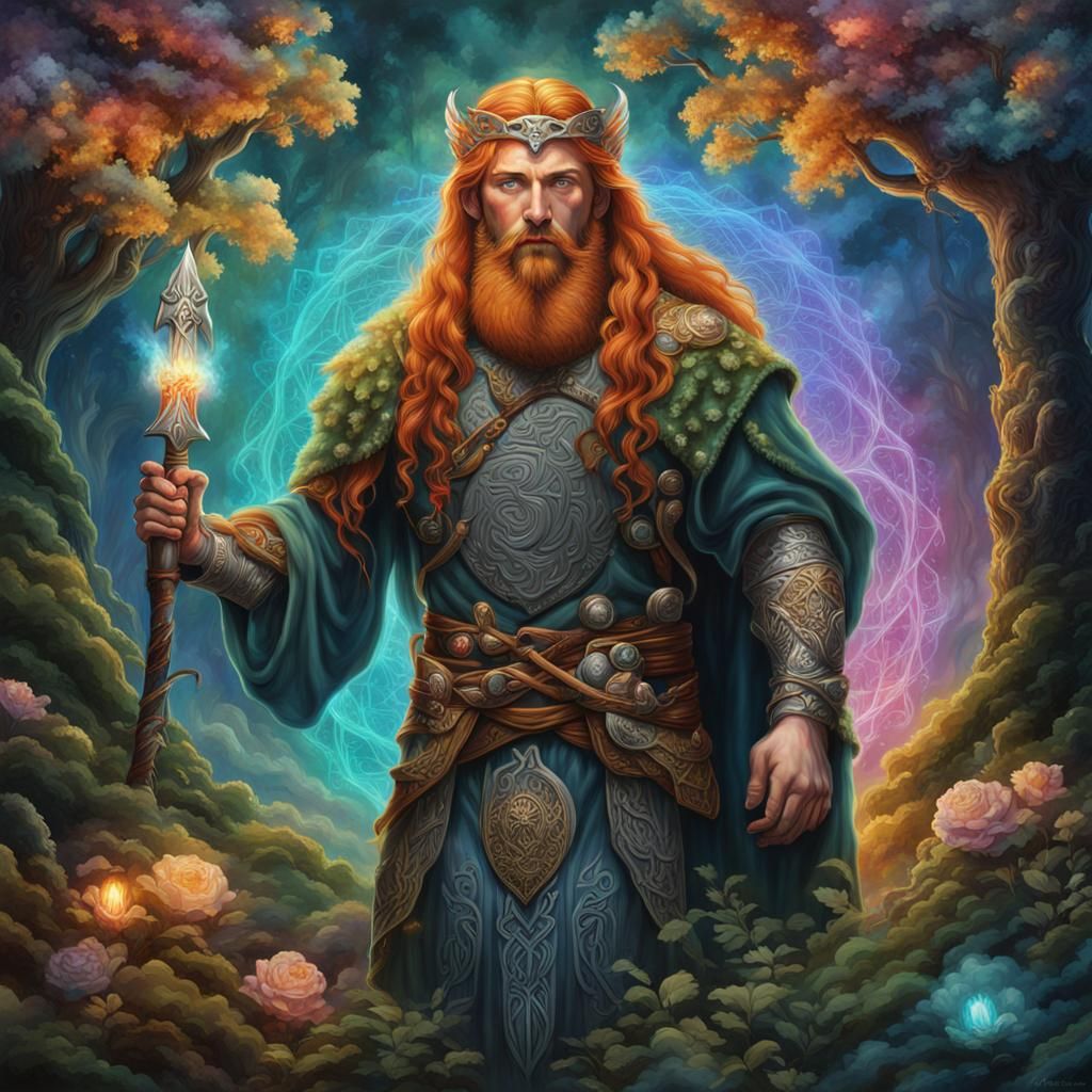 Bioluminescent Celtic Druid in Fantasy Forest