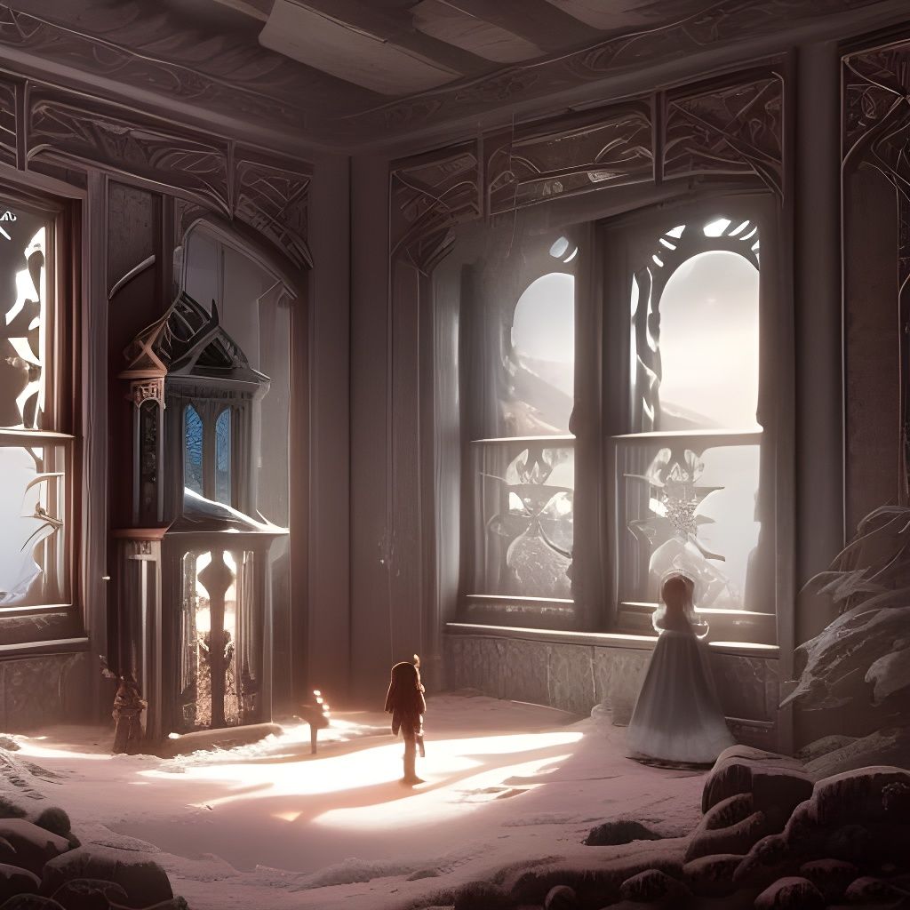 Snow Scene Through Broken Window in Fantasy Art