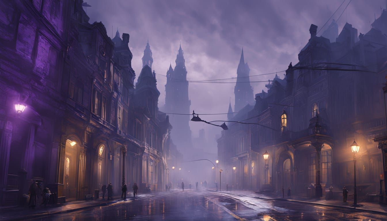 Foggy Cityscape: Headlights in Dark Fantasy Style
