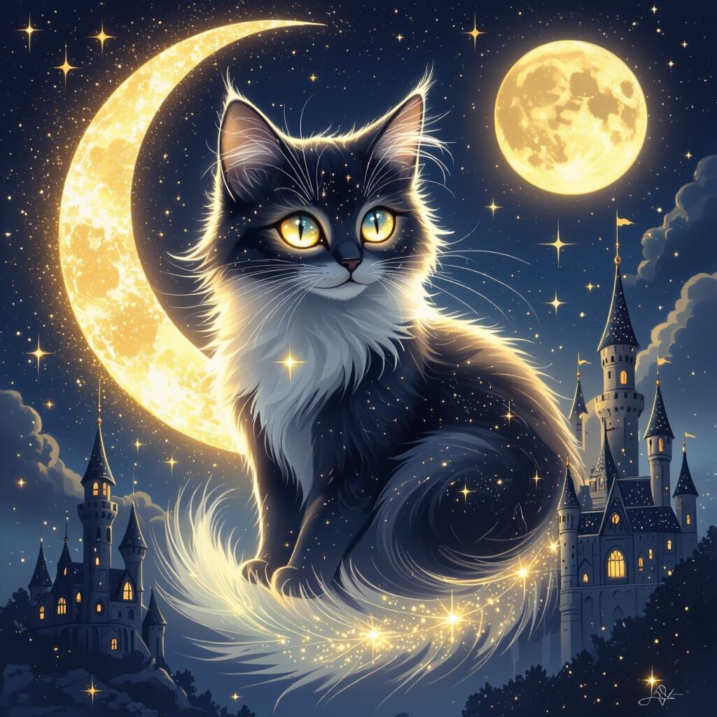 Dreamy Galaxy Cat with Orbiting Dream Icons