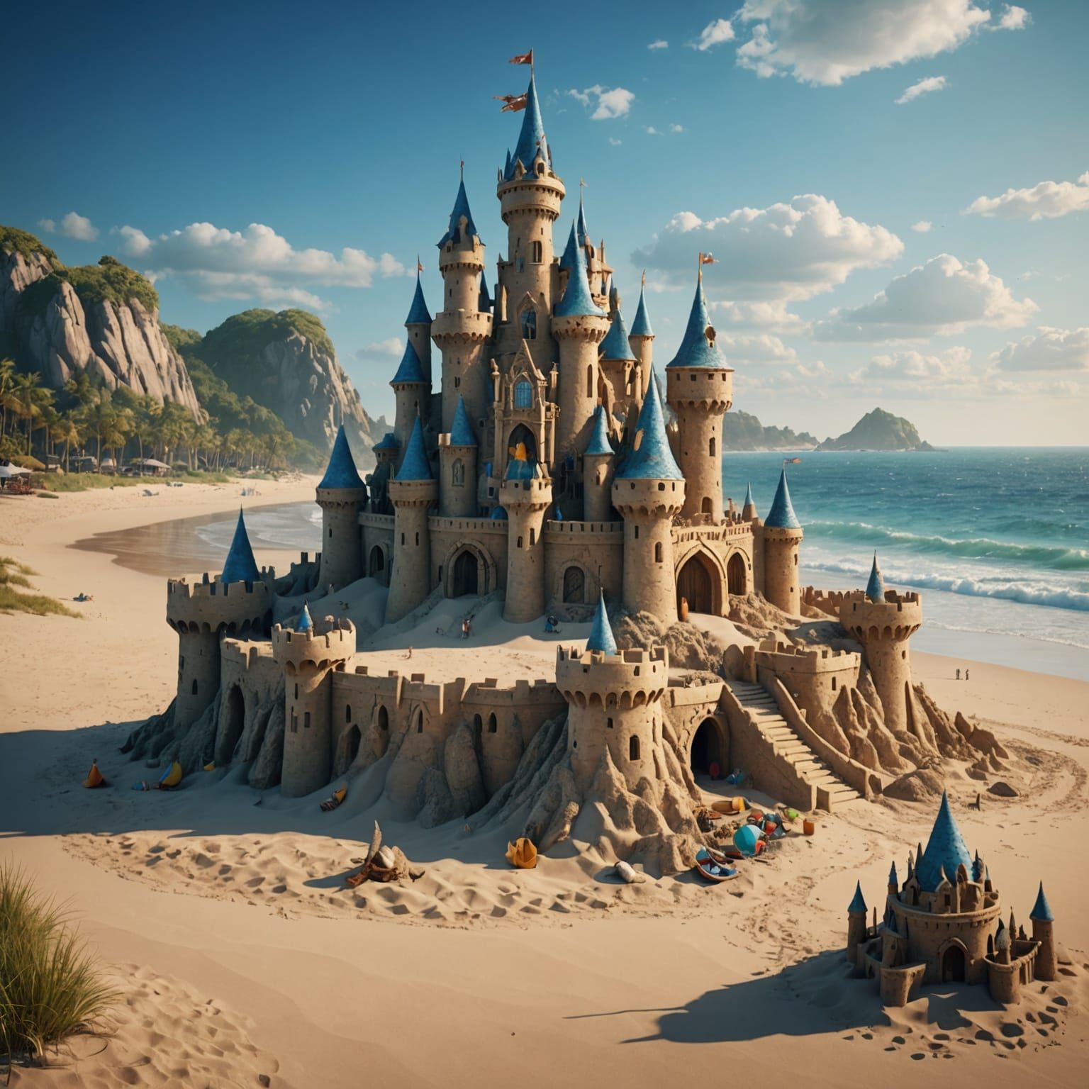Mermaids Building Sandcastle: Detailed Fantasy Art