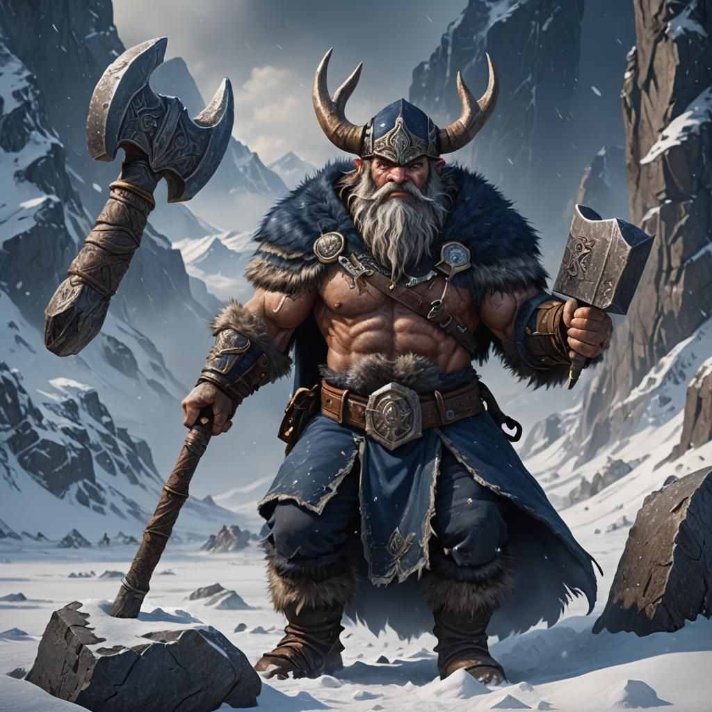 Mountain Dwarf Warrior in Snowy Tundra: Fantasy Art