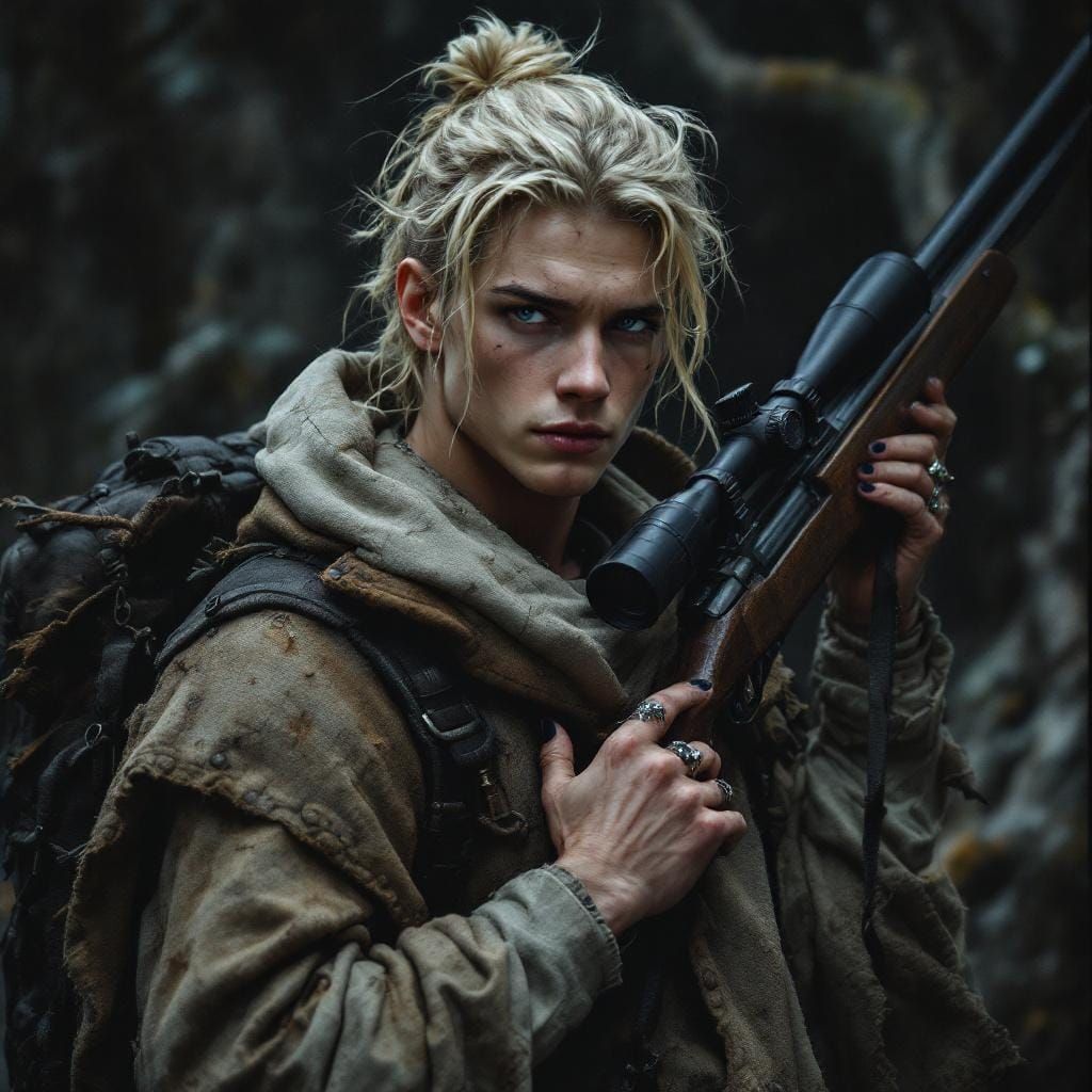 Mystical Young Man with Hunting Rifle