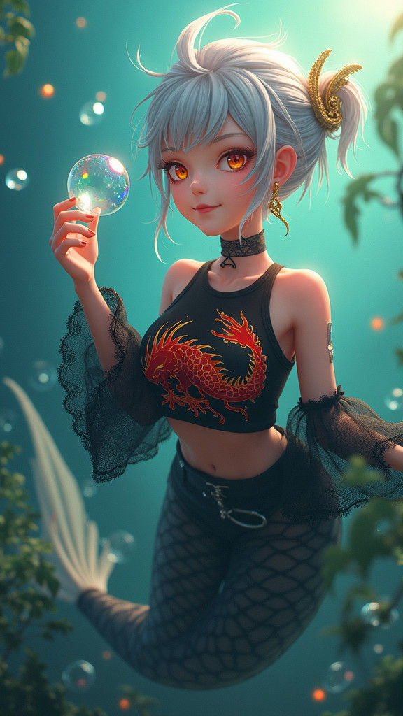 Koi Mermaid with Dragon Top in Anime Style