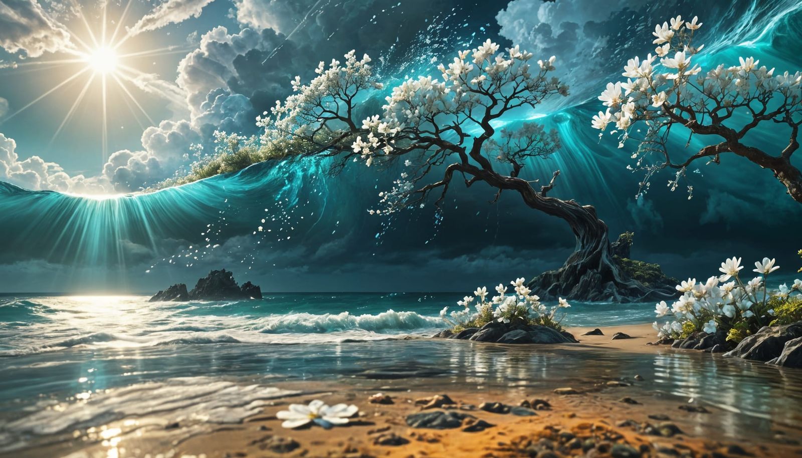 Cosmic Portal Unfolds on Stormy Beach