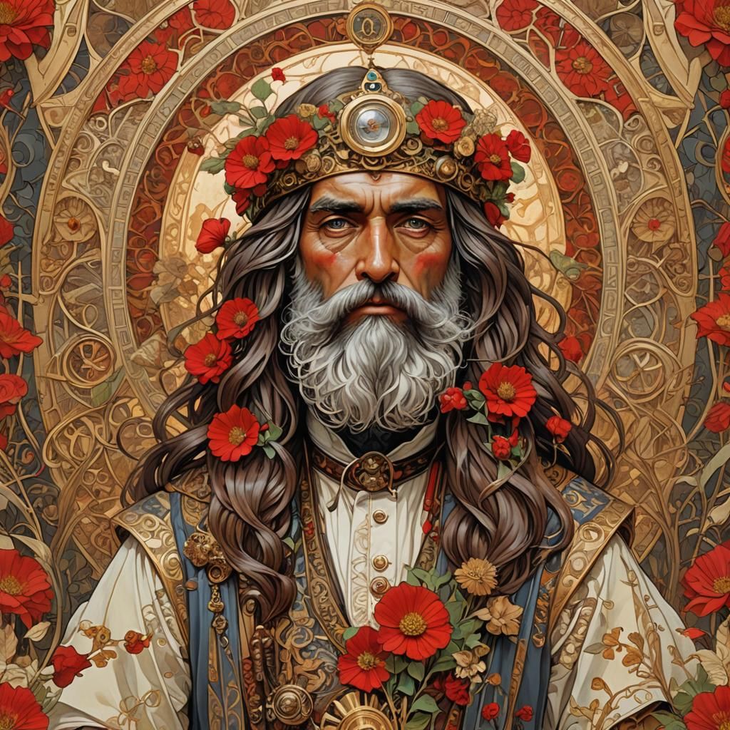 Santa Claus in Desert with Red Flowers