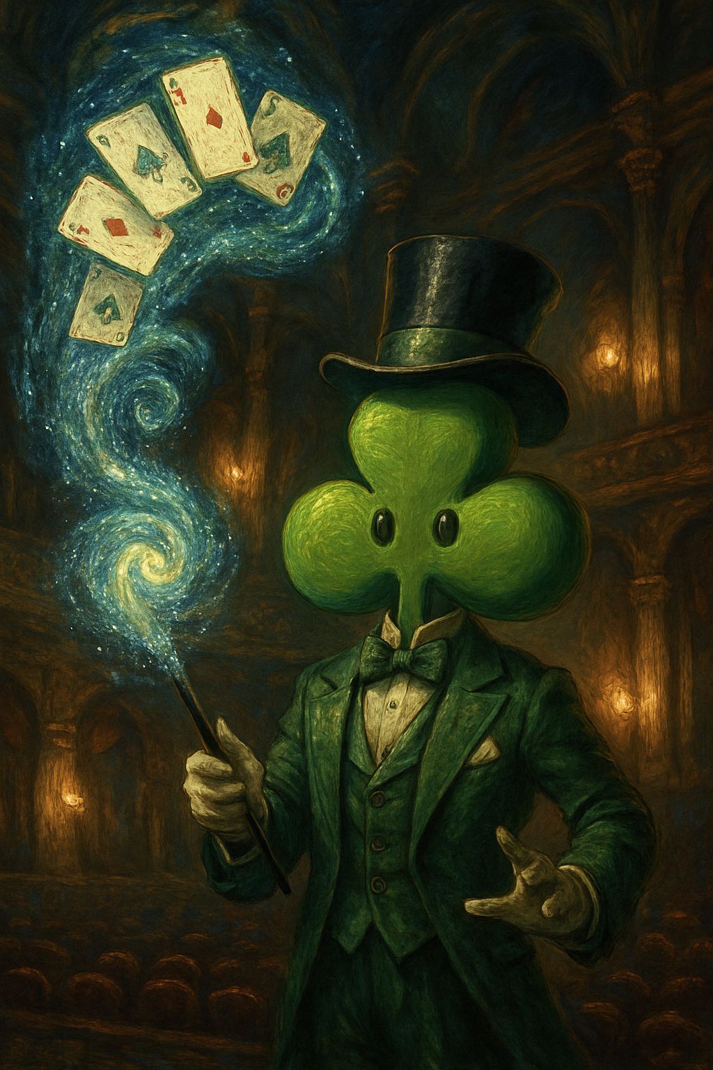 Club Magician Conjures Cards in Opulent Theatre