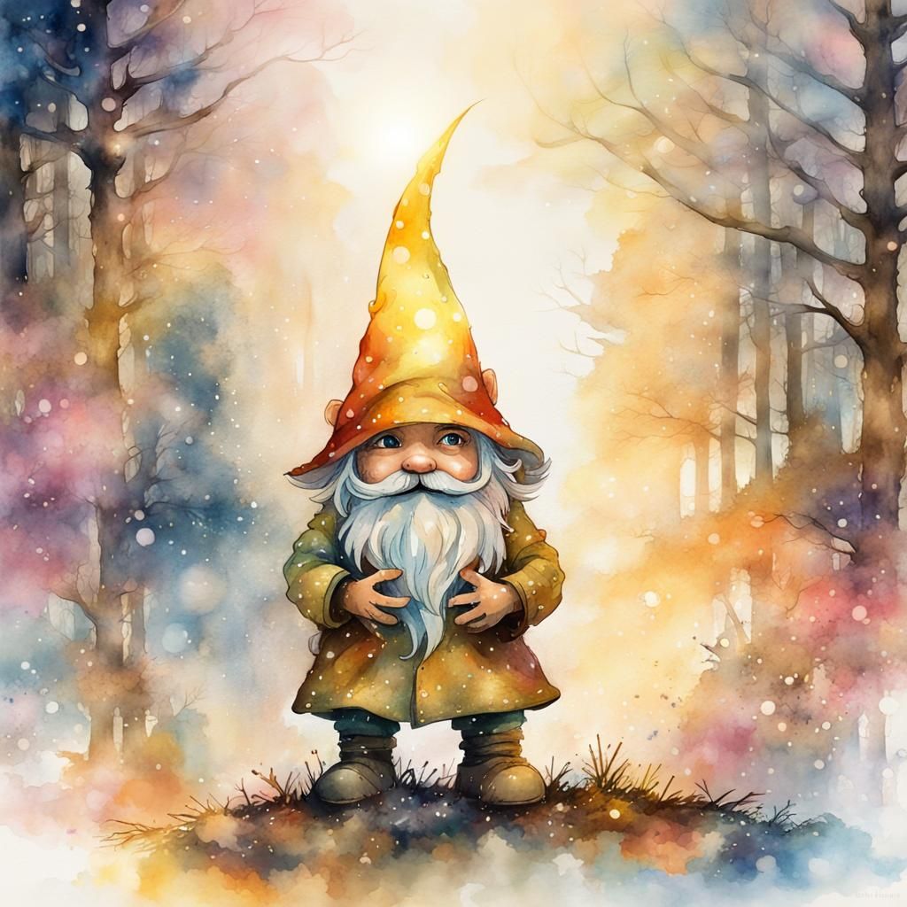 Christmas Gnome Robot Silhouette in Watercolour Style