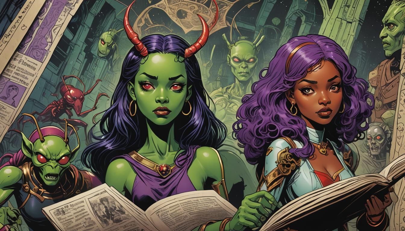 Retrofuturistic Comic Book Scene in Neon Hues