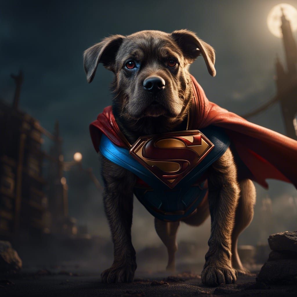 Dog Superman: Detailed Matte Painting in 8K