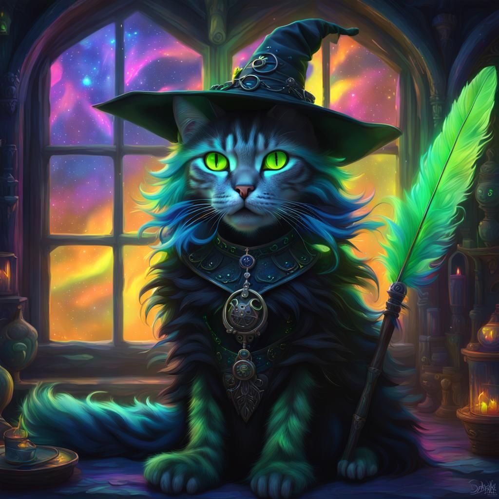 Cat-Girl Witch in Cozy Medieval Fantasy House
