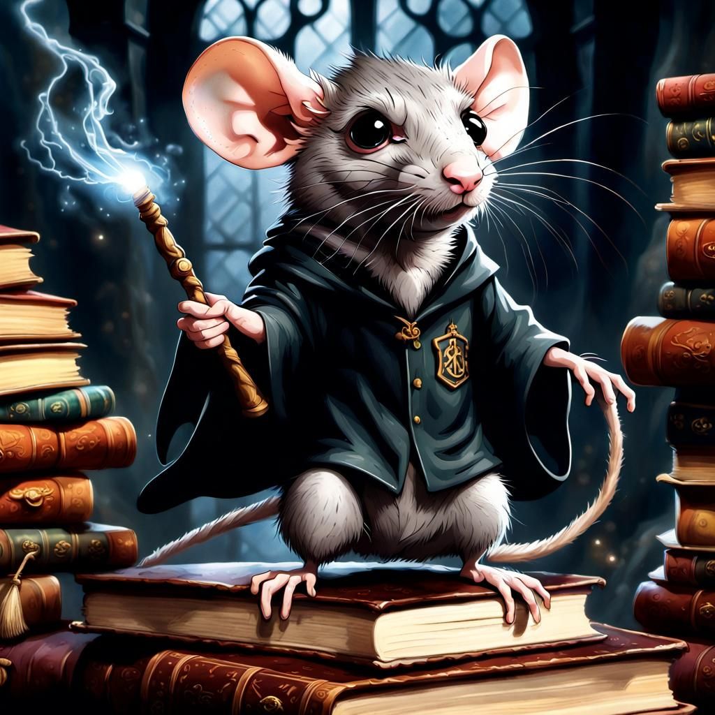 Wizard Rat Casting Spell Amidst Natural Disaster