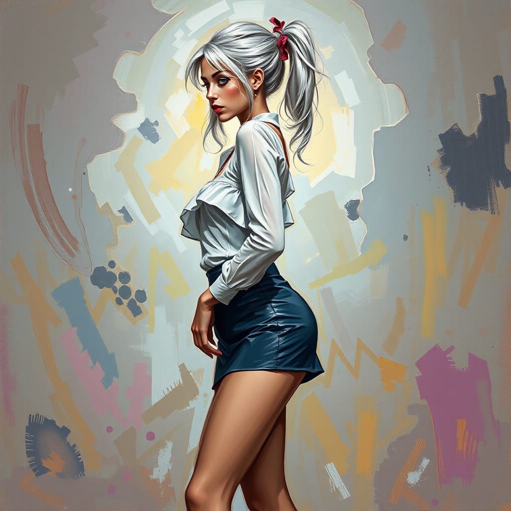 Impressionistic Portrait of a Young Woman with Silver Hair