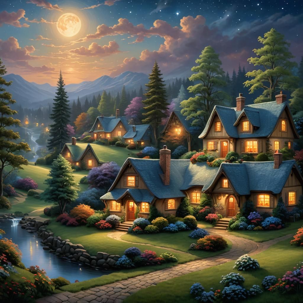 Glowing Cottage Under Starry Night Sky