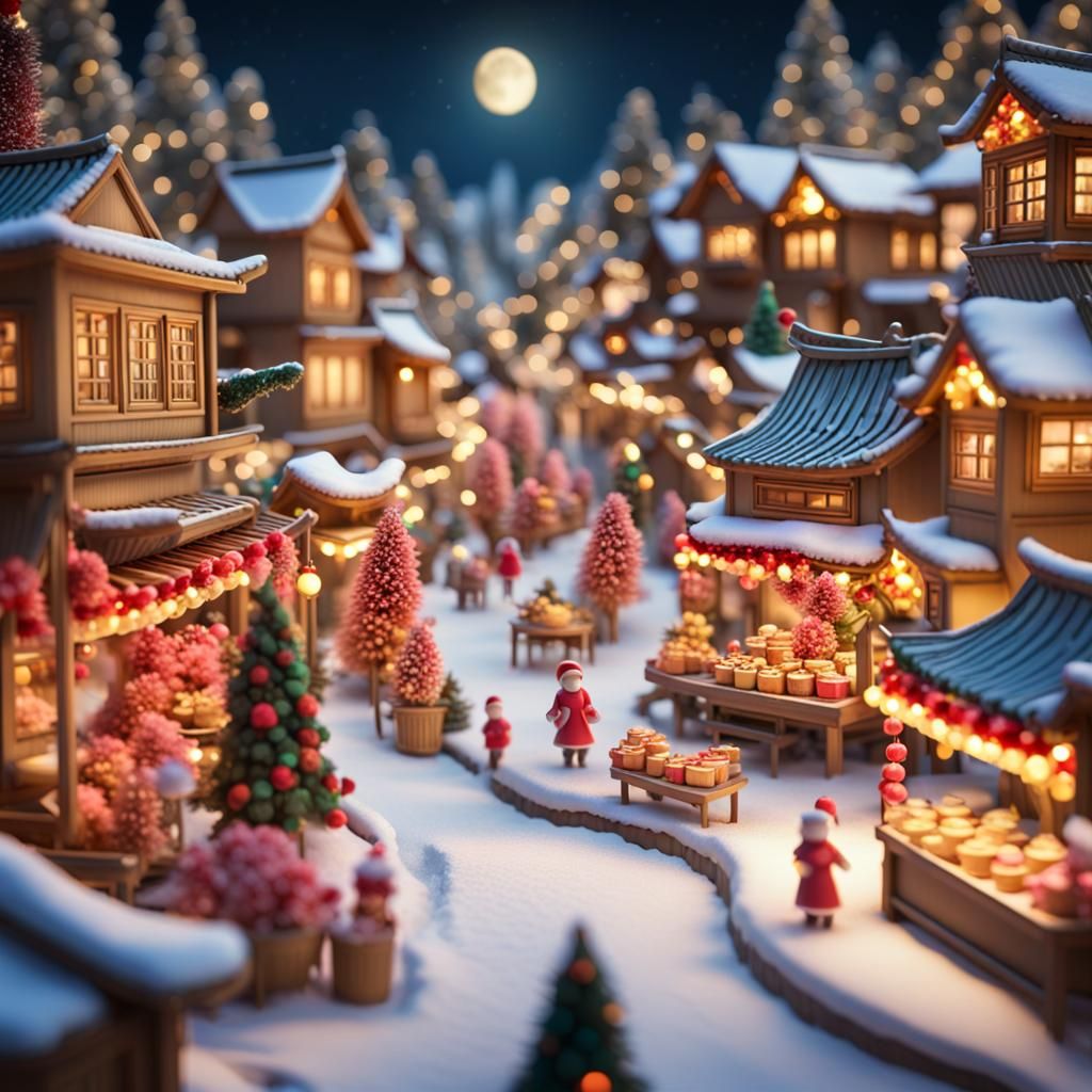 3D Christmas Market Village with Candy Dolls