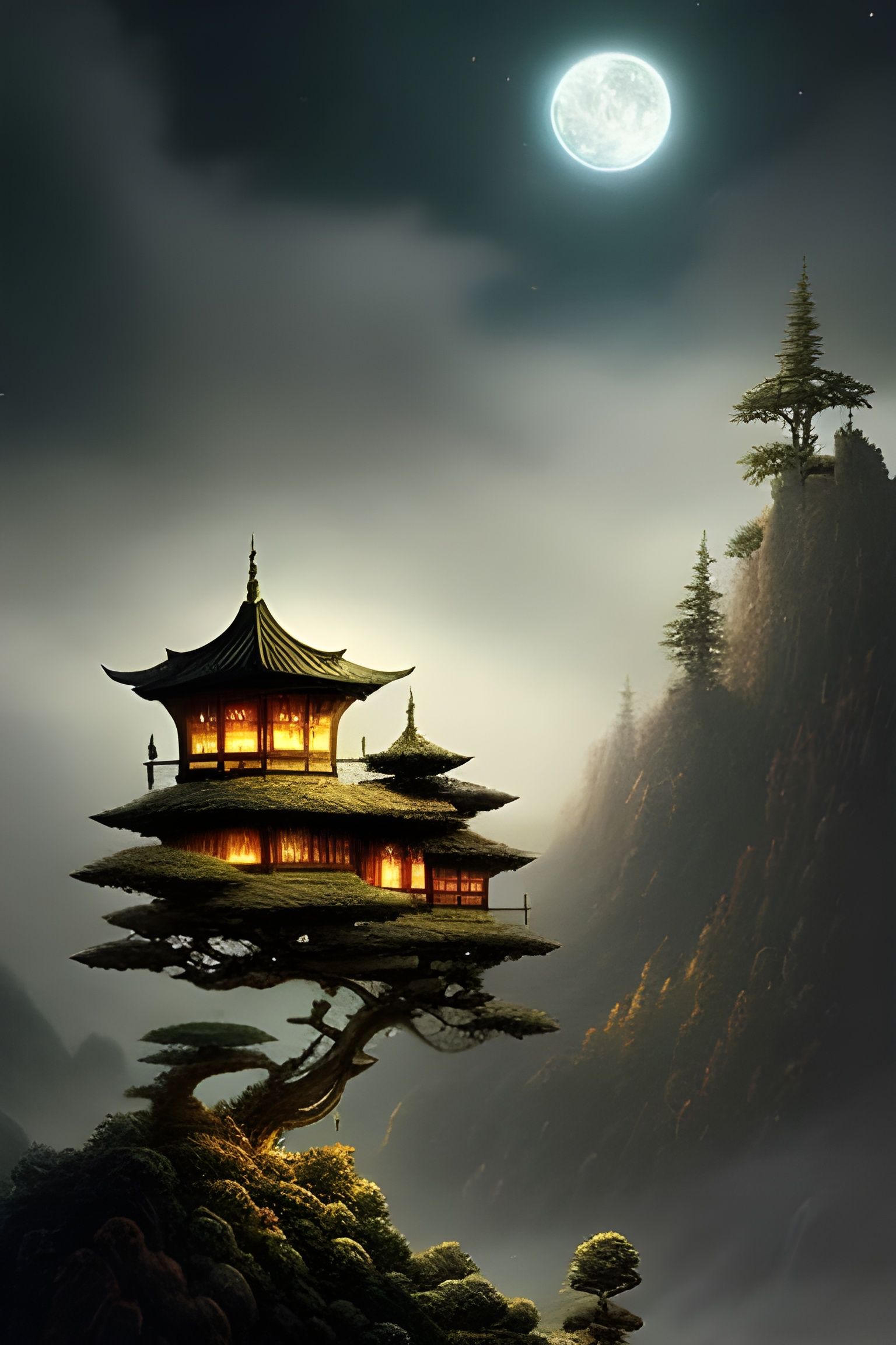 Bonsai Village Digital Rendering in Maximalist Style