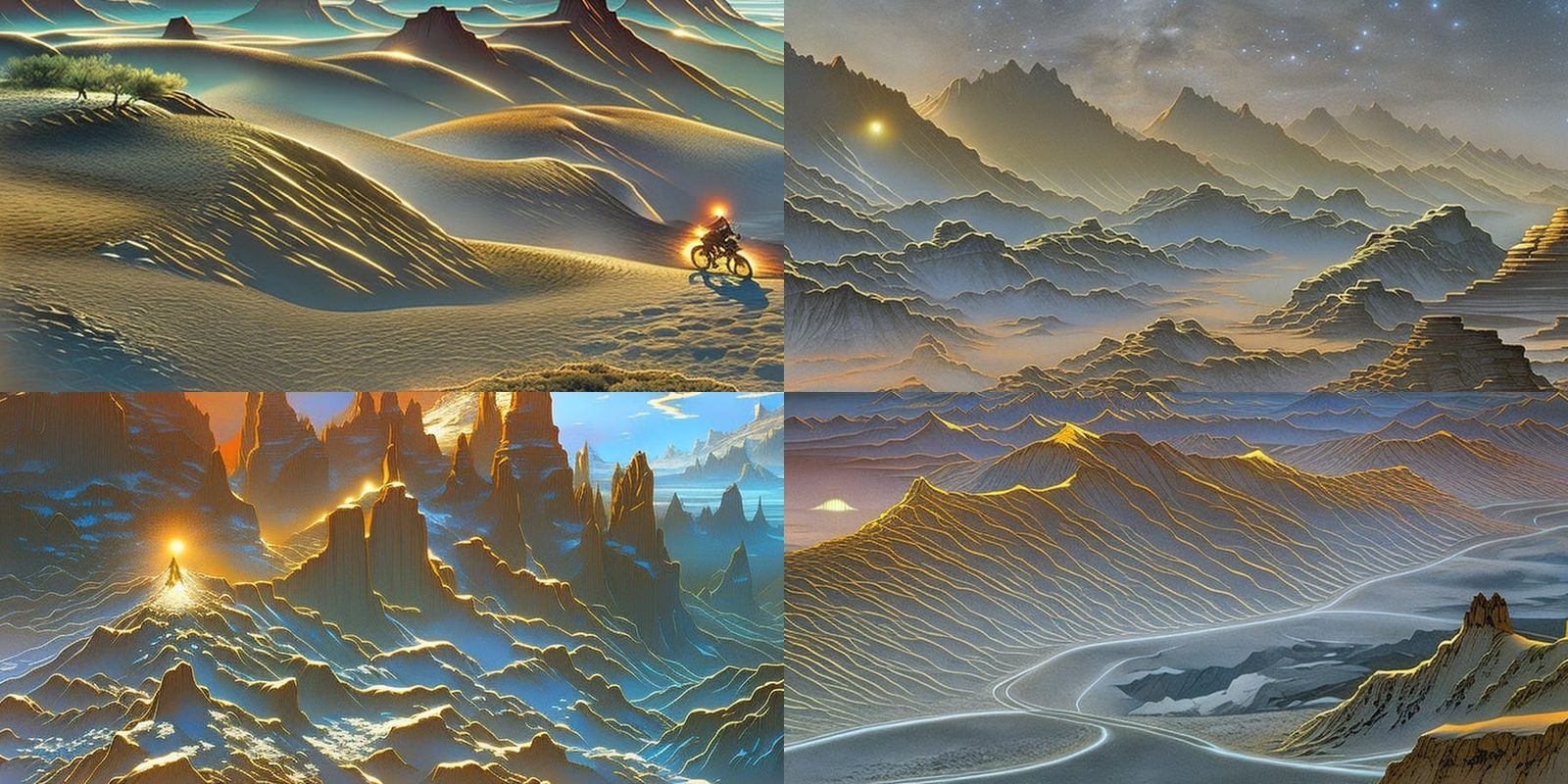 Motorcycle Racers Under Aurora Borealis, Matte Painting