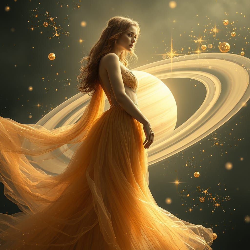 Surreal Goddess Embodies Saturn's Ethereal Essence in Shimme...