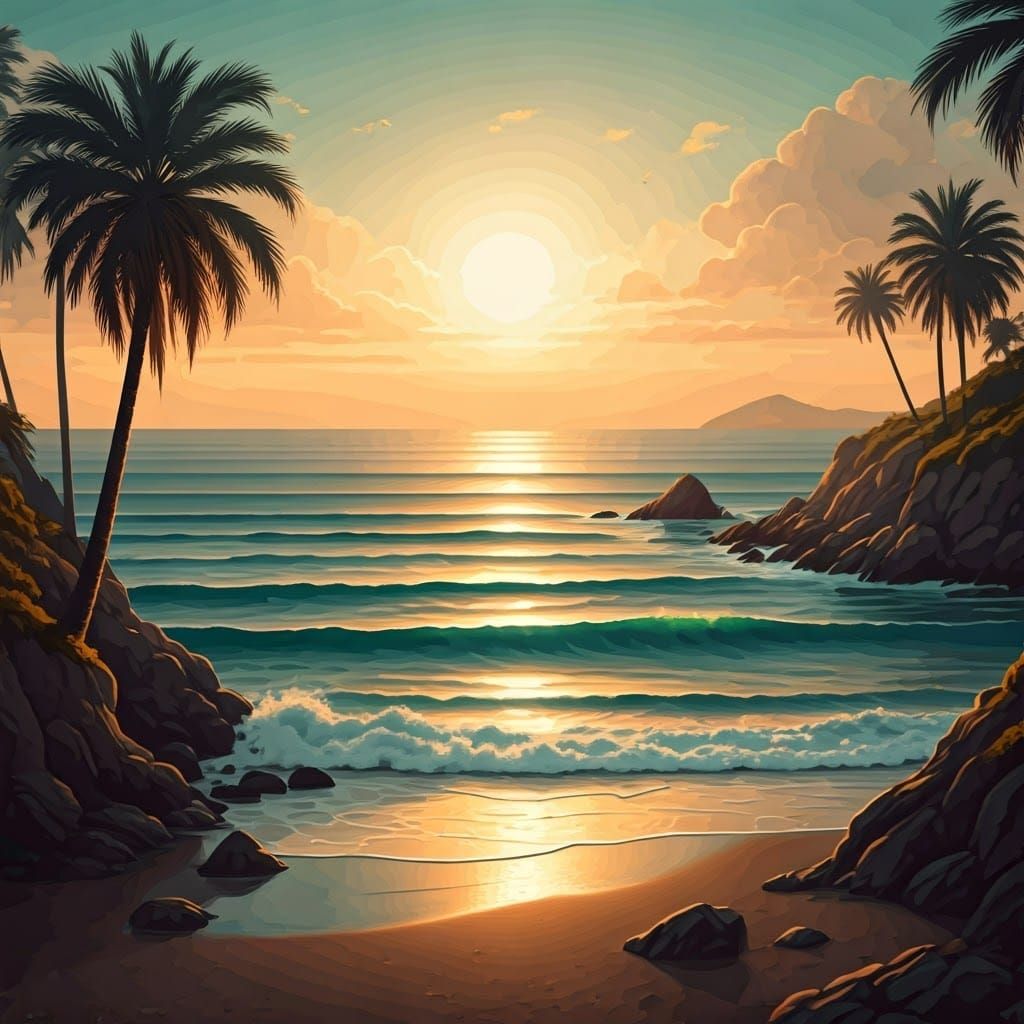 Surreal Sunset Ocean Scene in Dreamy, Ethereal Style