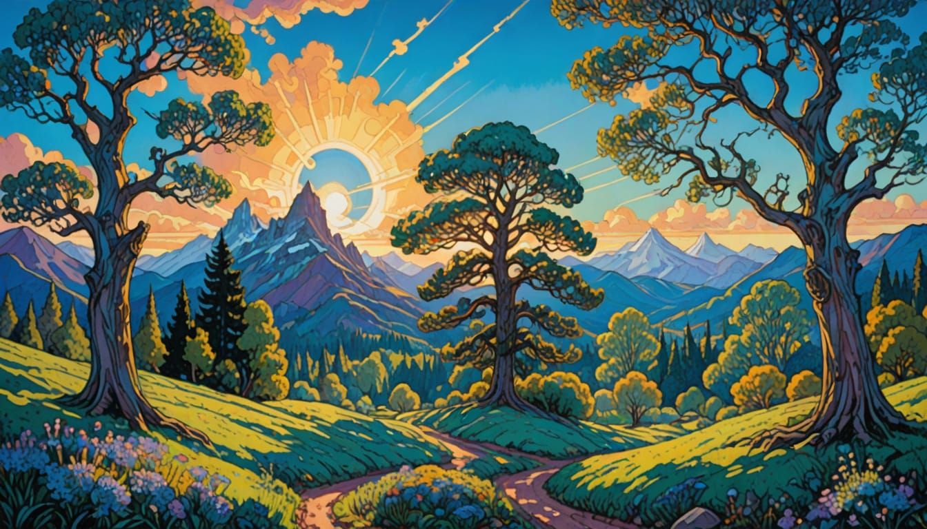 Mystical Elven Realm in Vibrant Blue Hues