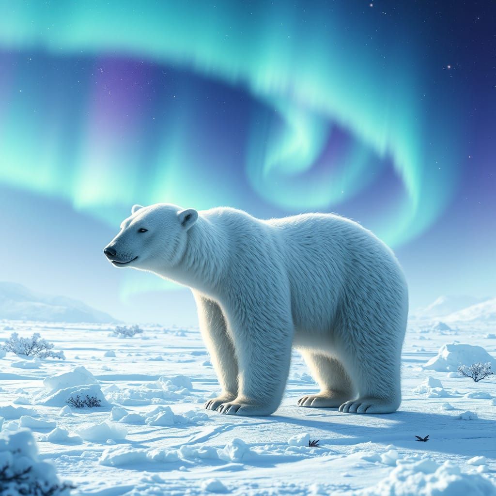 Serene Polar Bear in a Crystal-Encrusted Landscape